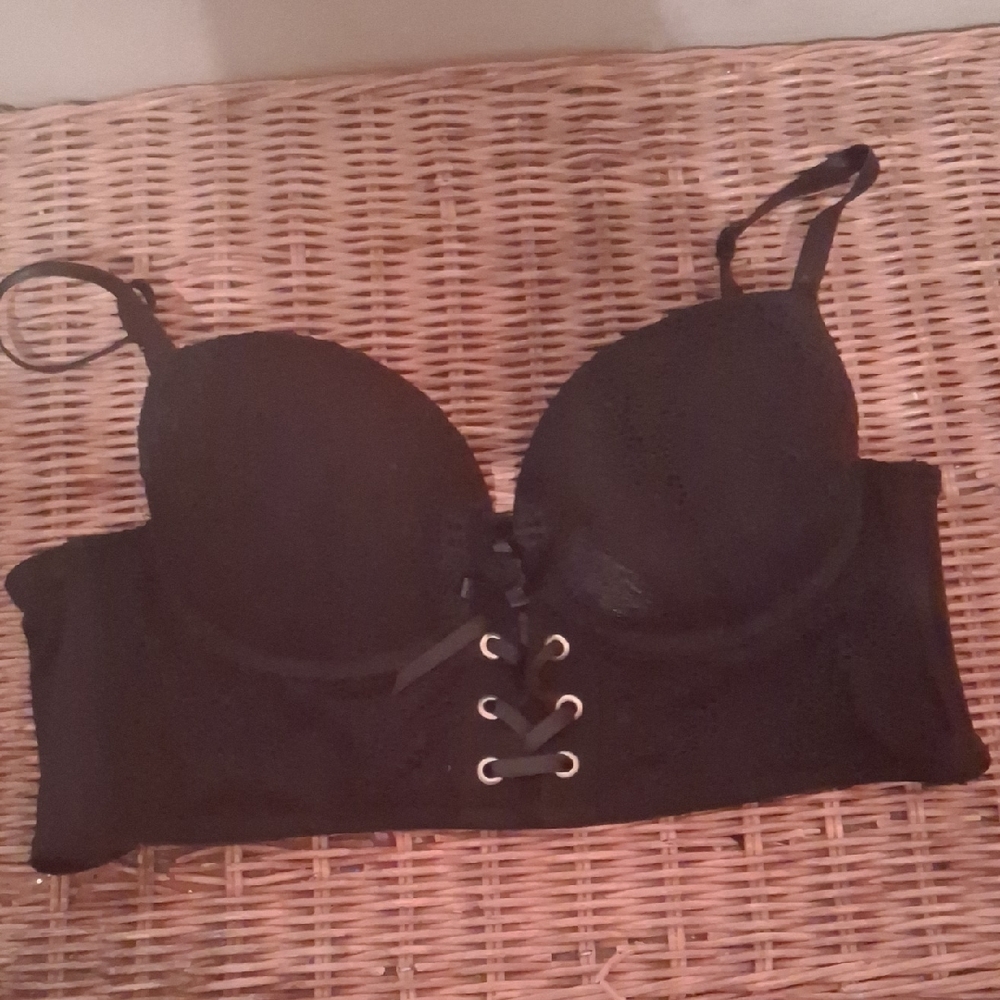XOXO Black Lace-Up Women's Corset Bralette Size 34B